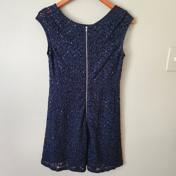 INC International Concepts Navy Blue Sparkle Cap Sleeve Lacey Dress - Picture 2 of 6